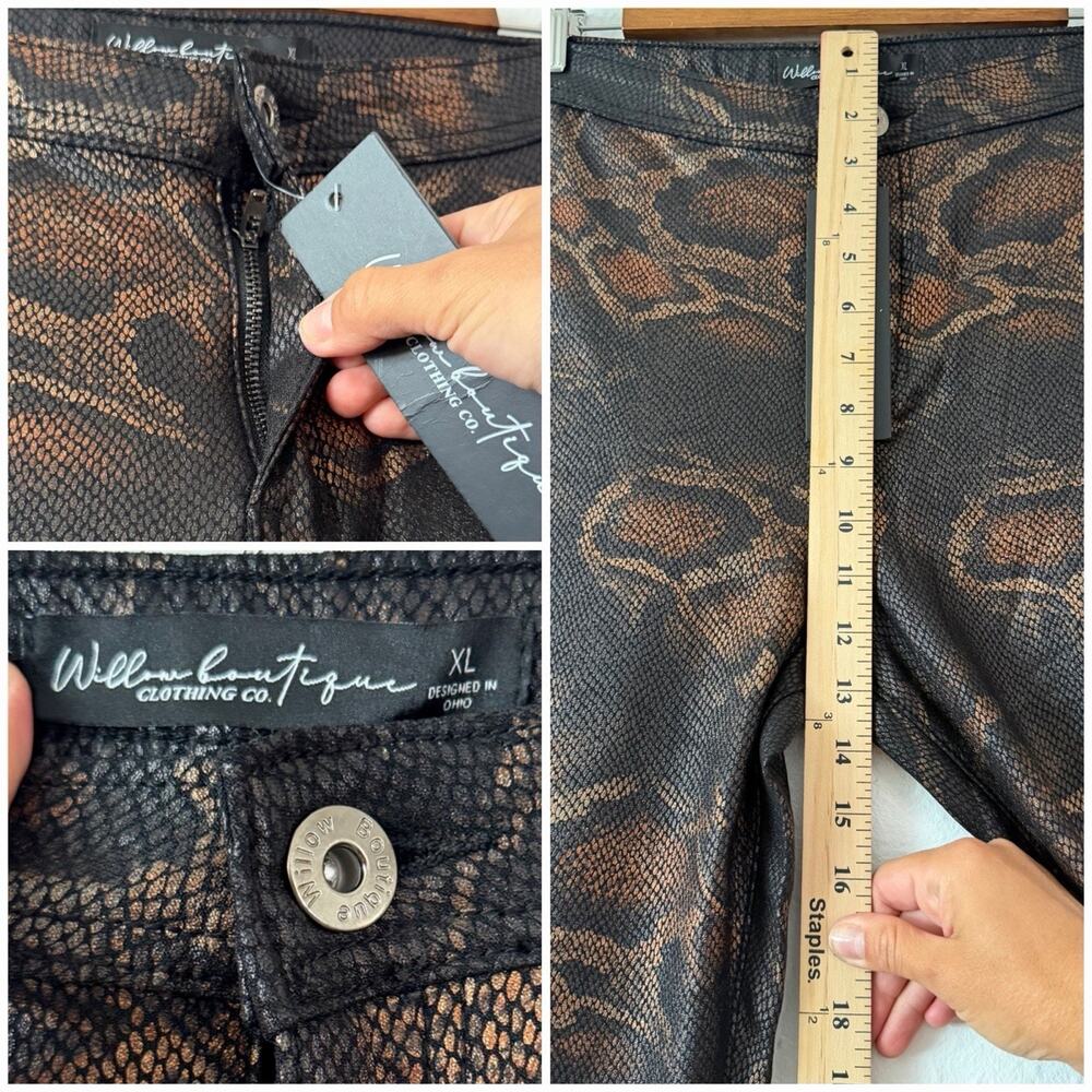 Willow Boutique XL Brown Snake Print Flare Pants High Rise Stretch Bell Bottom - Picture 4 of 10